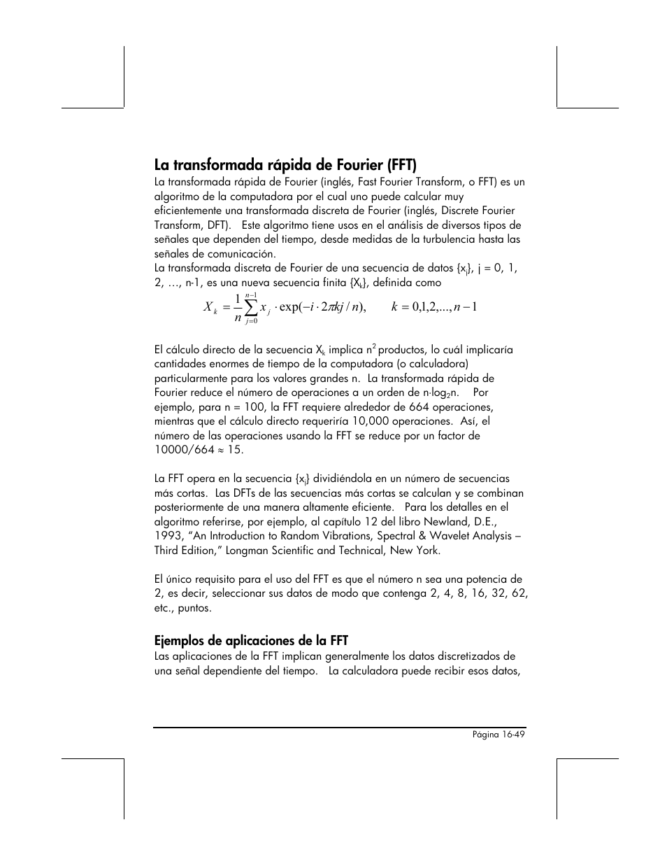 La transformada rapida de fourier (fft), Ejemplos de aplicaciones de la fft, La transformada rápida de fourier (fft) | HP 48gII Graphing Calculator User Manual | Page 544 / 892