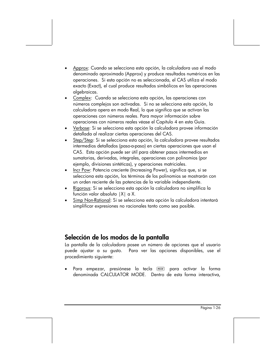 Seleccion de los modos de la pantalla, Selección de los modos de la pantalla | HP 48gII Graphing Calculator User Manual | Page 55 / 892