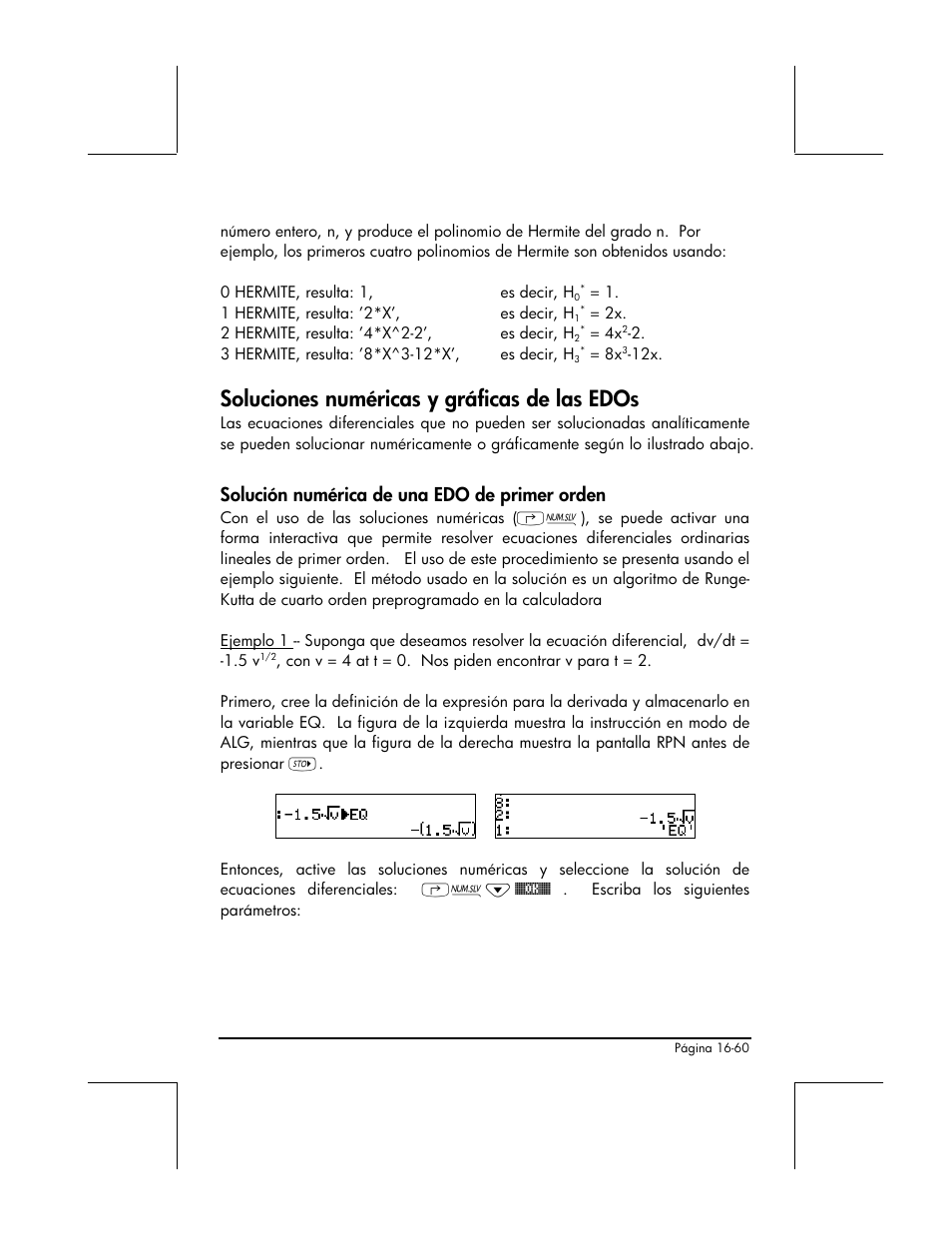 Soluciones numericas y graficas de las edos, Solucion numerica de una edo de primer orden, Soluciones numéricas y gráficas de las edos | Solución numérica de una edo de primer orden | HP 48gII Graphing Calculator User Manual | Page 555 / 892