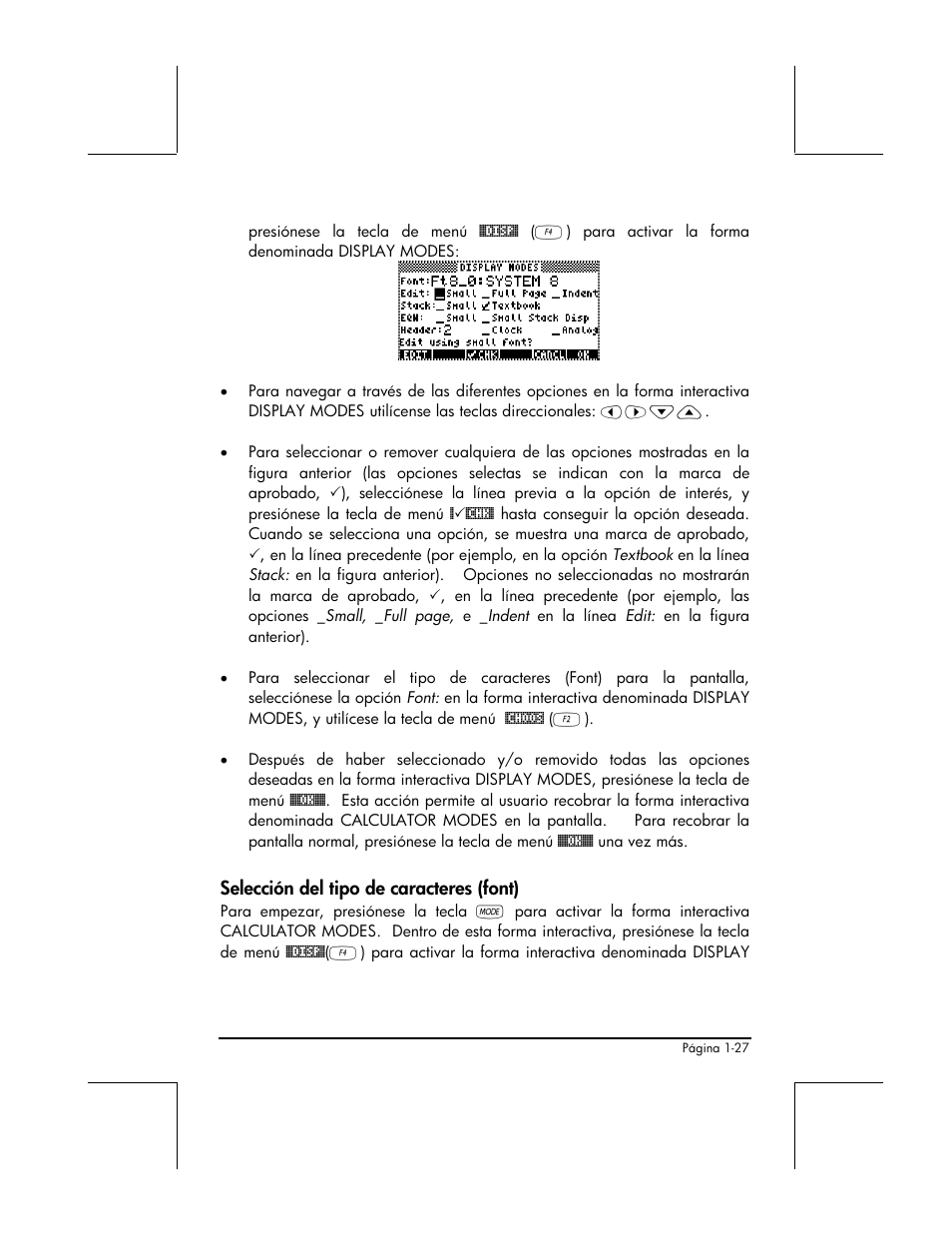 Seleccion del tipo de caracteres (font) | HP 48gII Graphing Calculator User Manual | Page 56 / 892