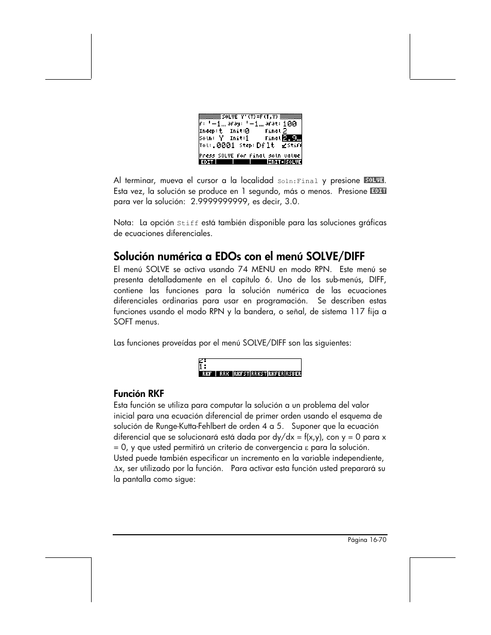 Solucion numerica a edos con el menu solve/diff, Funcion rkf, Solución numérica a edos con el menú solve/diff | HP 48gII Graphing Calculator User Manual | Page 565 / 892