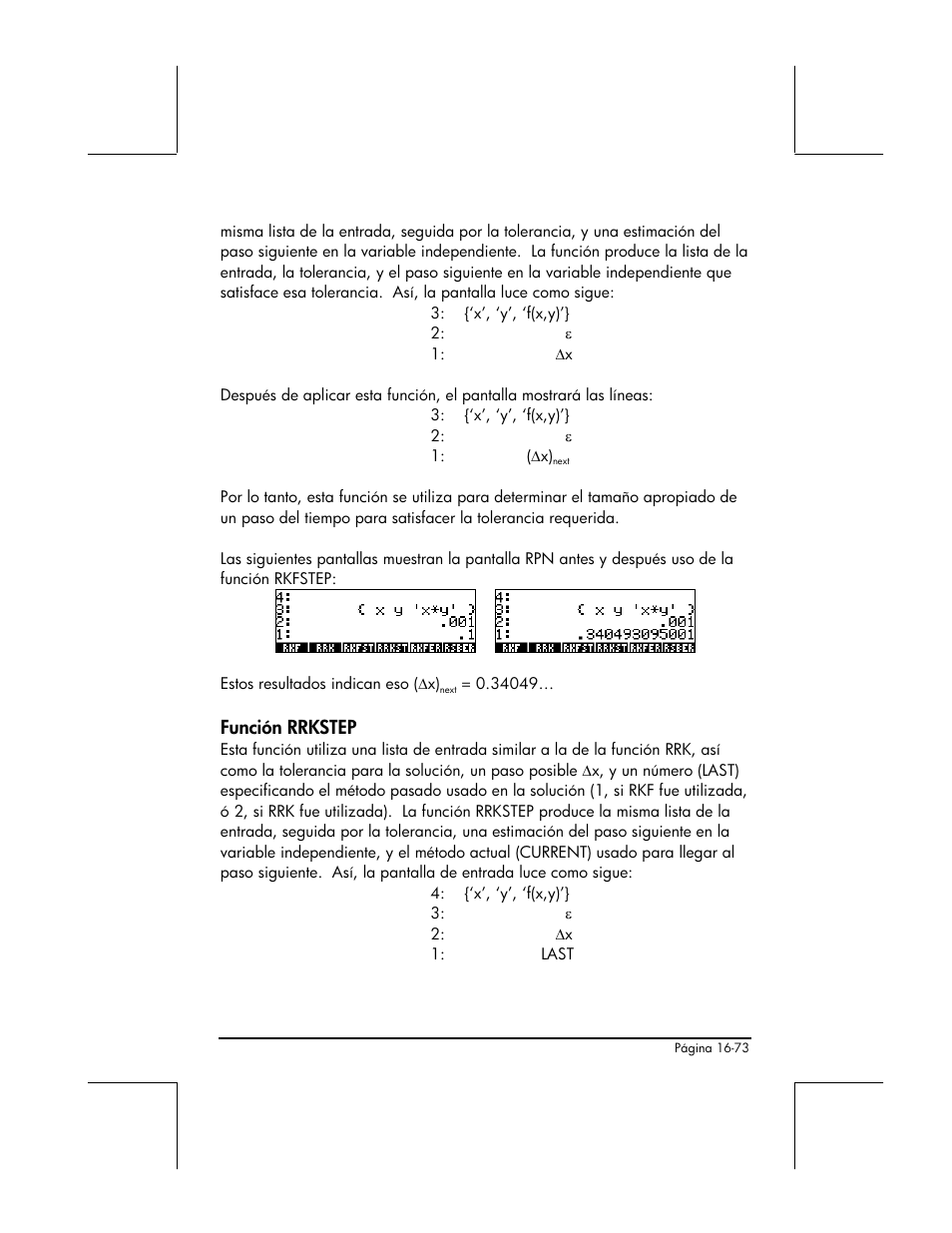 Funcion rrkstep, Función rrkstep | HP 48gII Graphing Calculator User Manual | Page 568 / 892