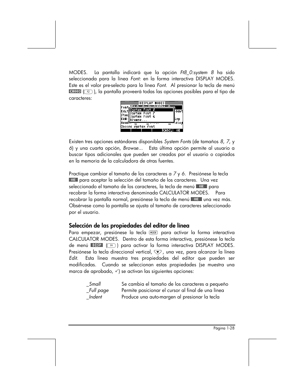 Seleccion de las propiedades del editor de linea | HP 48gII Graphing Calculator User Manual | Page 57 / 892