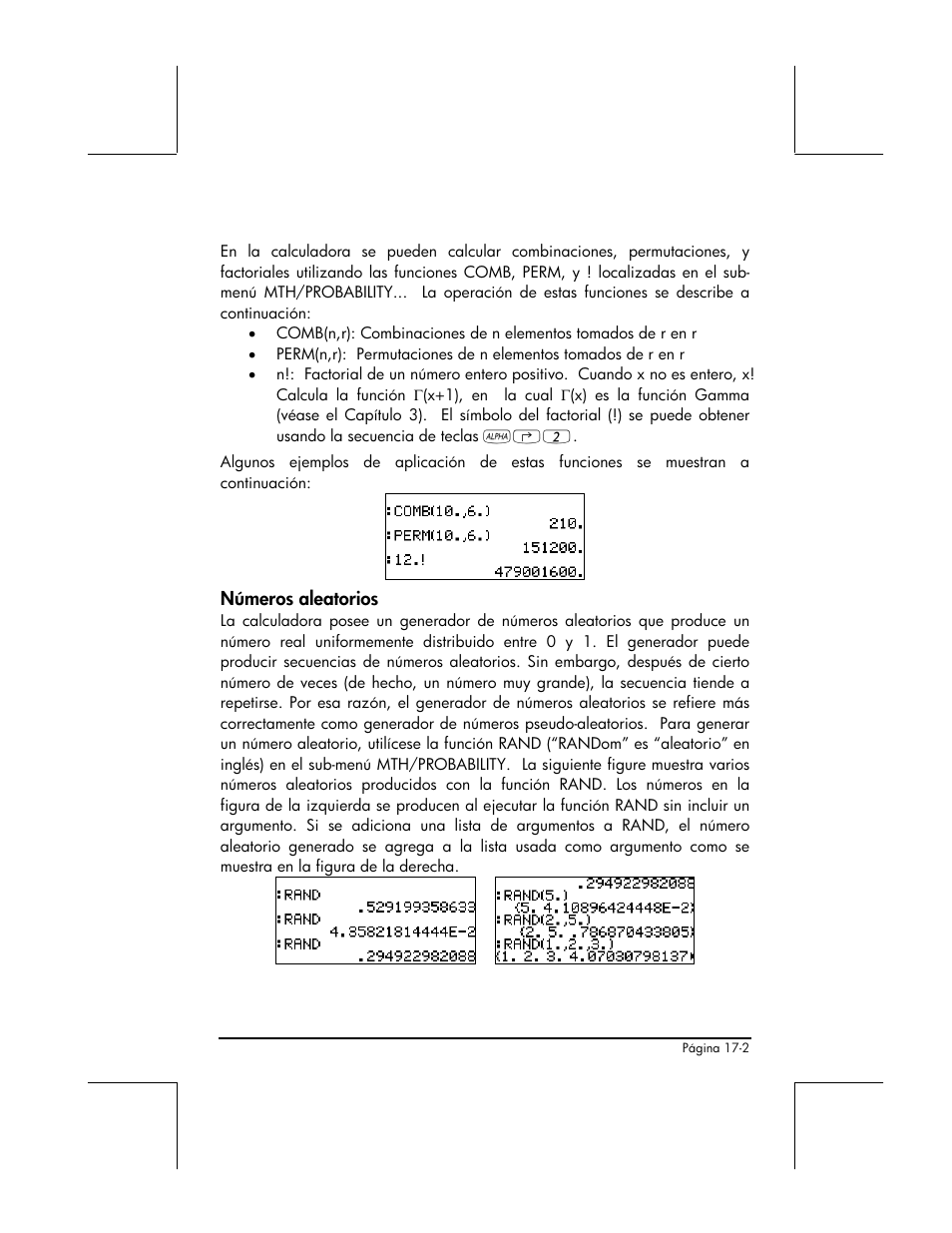 Numeros aleatorios, Números aleatorios | HP 48gII Graphing Calculator User Manual | Page 572 / 892