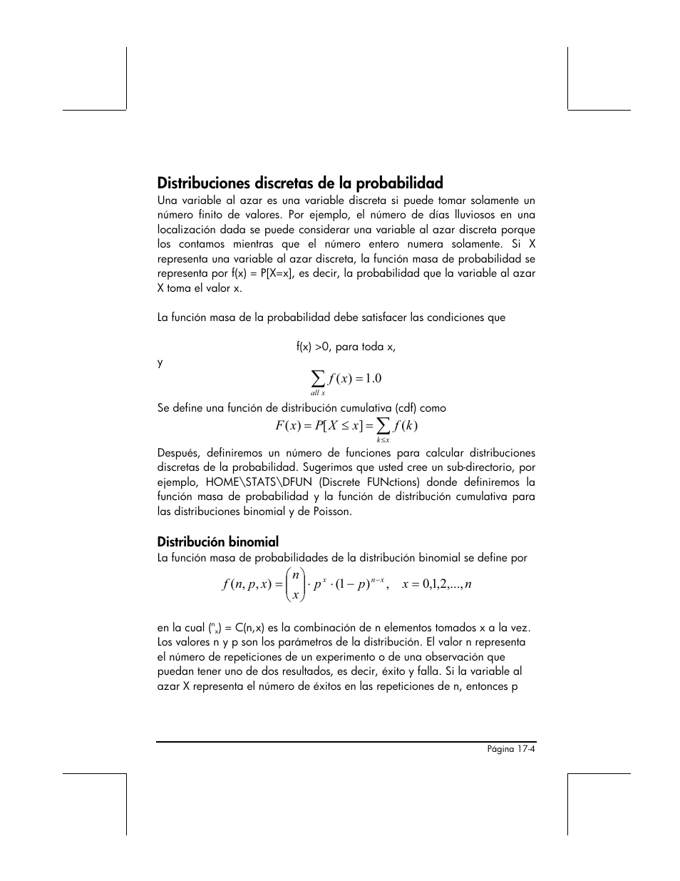 Distribuciones discretas de la probabilidad, Distribucion binomial | HP 48gII Graphing Calculator User Manual | Page 574 / 892