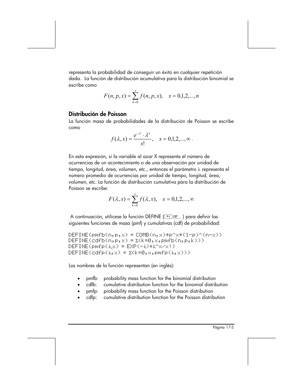 Distribucion de poisson | HP 48gII Graphing Calculator User Manual | Page 575 / 892