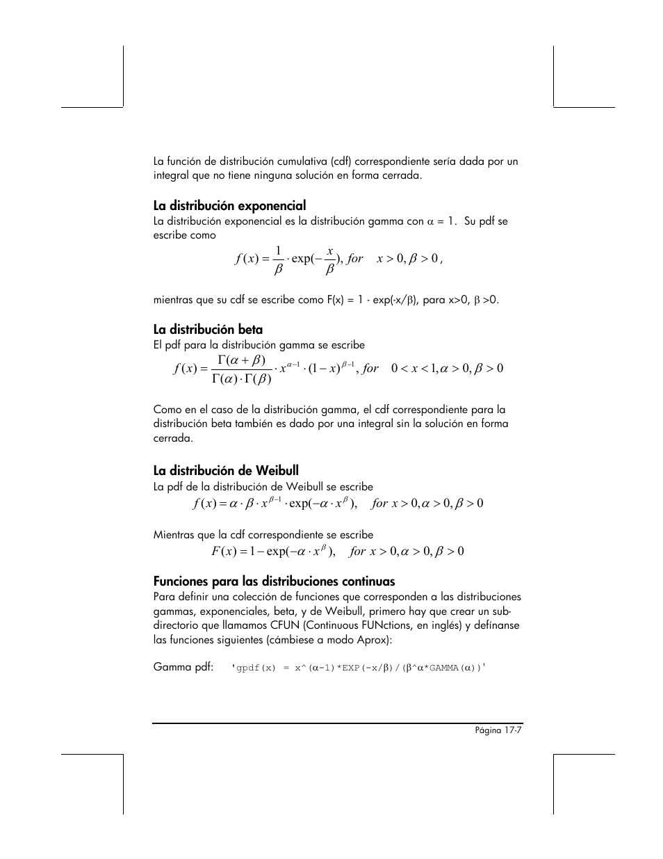 La distribucion exponencial, La distribucion beta, La distribucion de weibull | Funciones para las distribuciones continuas | HP 48gII Graphing Calculator User Manual | Page 577 / 892