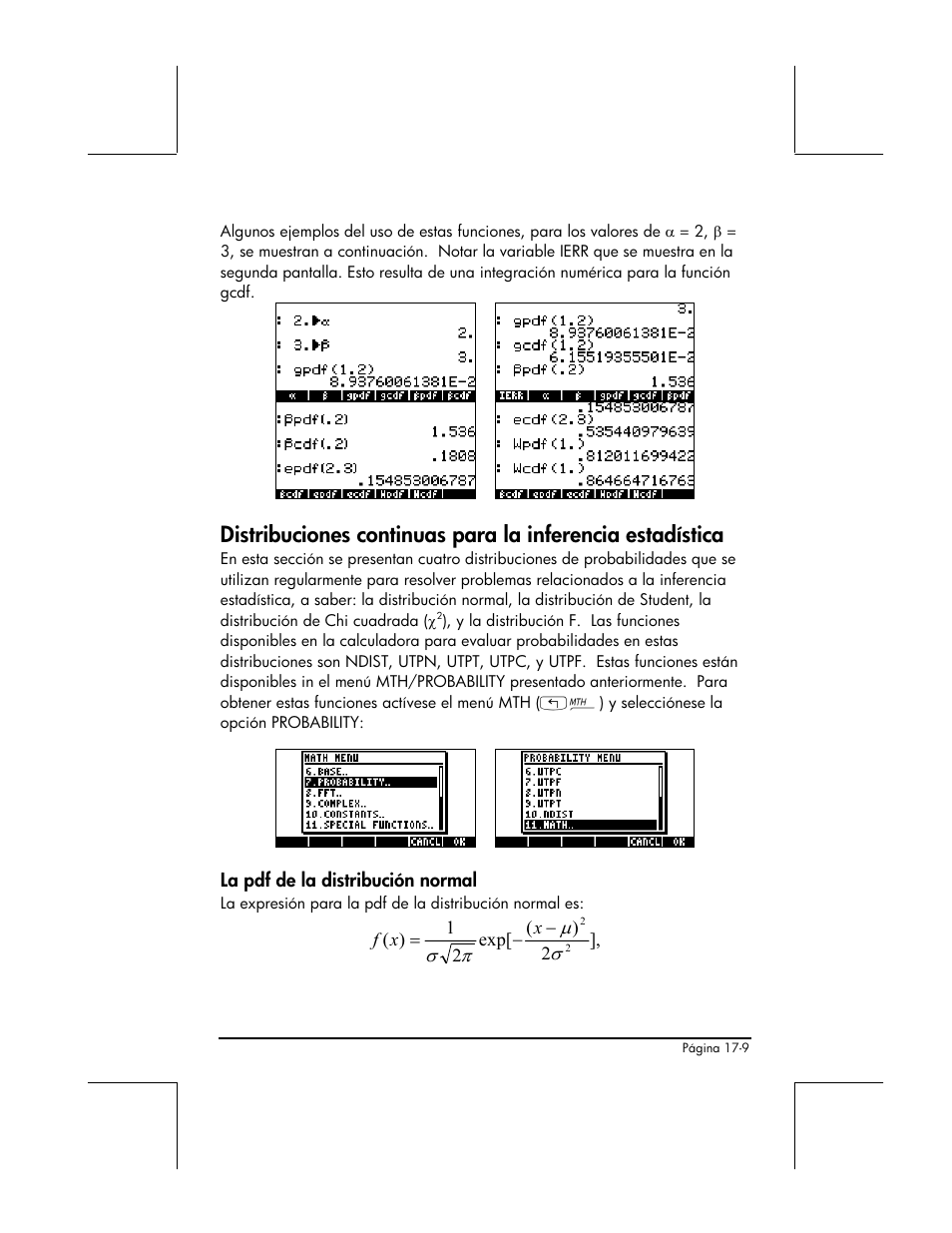 La pdf de la distribucion normal | HP 48gII Graphing Calculator User Manual | Page 579 / 892