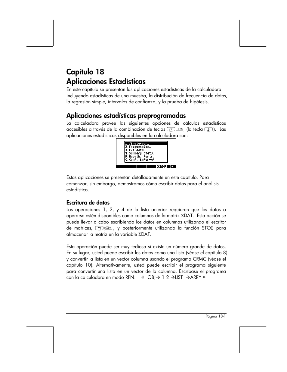 Capitulo 18 aplicaciones estadisticas, Aplicaciones estadisticas preprogramadas, Escritura de datos | Capítulo 18 aplicaciones estadísticas, Aplicaciones estadísticas preprogramadas | HP 48gII Graphing Calculator User Manual | Page 589 / 892