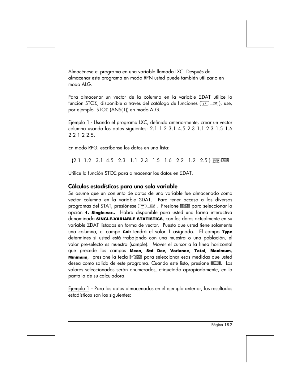 Calculos estadisticos para una sola variable, Cálculos estadísticos para una sola variable | HP 48gII Graphing Calculator User Manual | Page 590 / 892