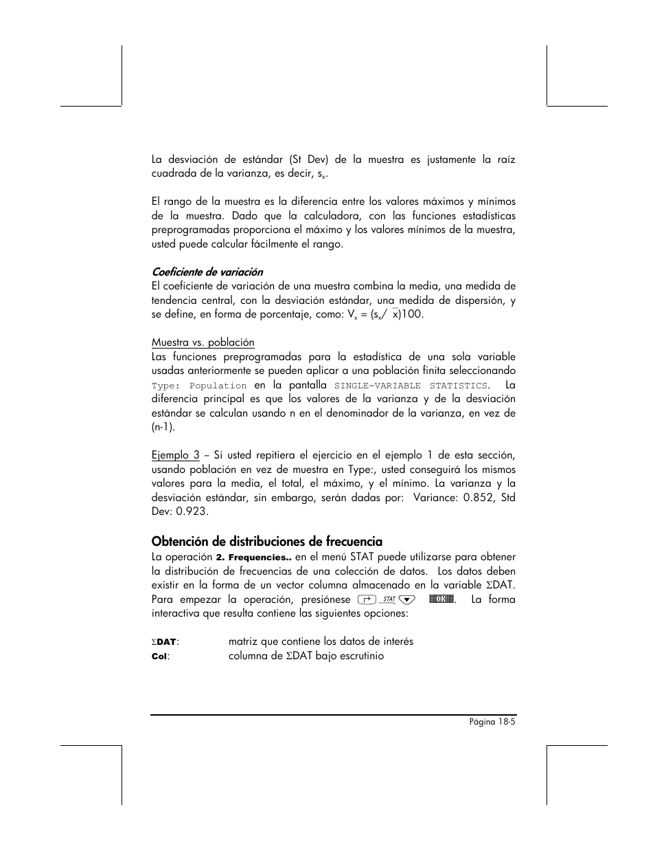 Obtencion de distribuciones de frecuencia, Obtención de distribuciones de frecuencia | HP 48gII Graphing Calculator User Manual | Page 593 / 892