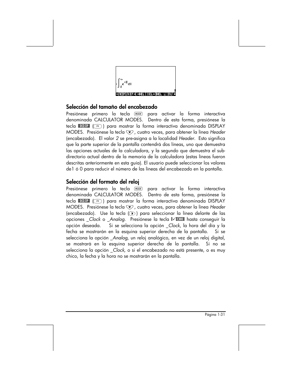 Seleccion del tamano del encabezado, Seleccion del formato del reloj | HP 48gII Graphing Calculator User Manual | Page 60 / 892