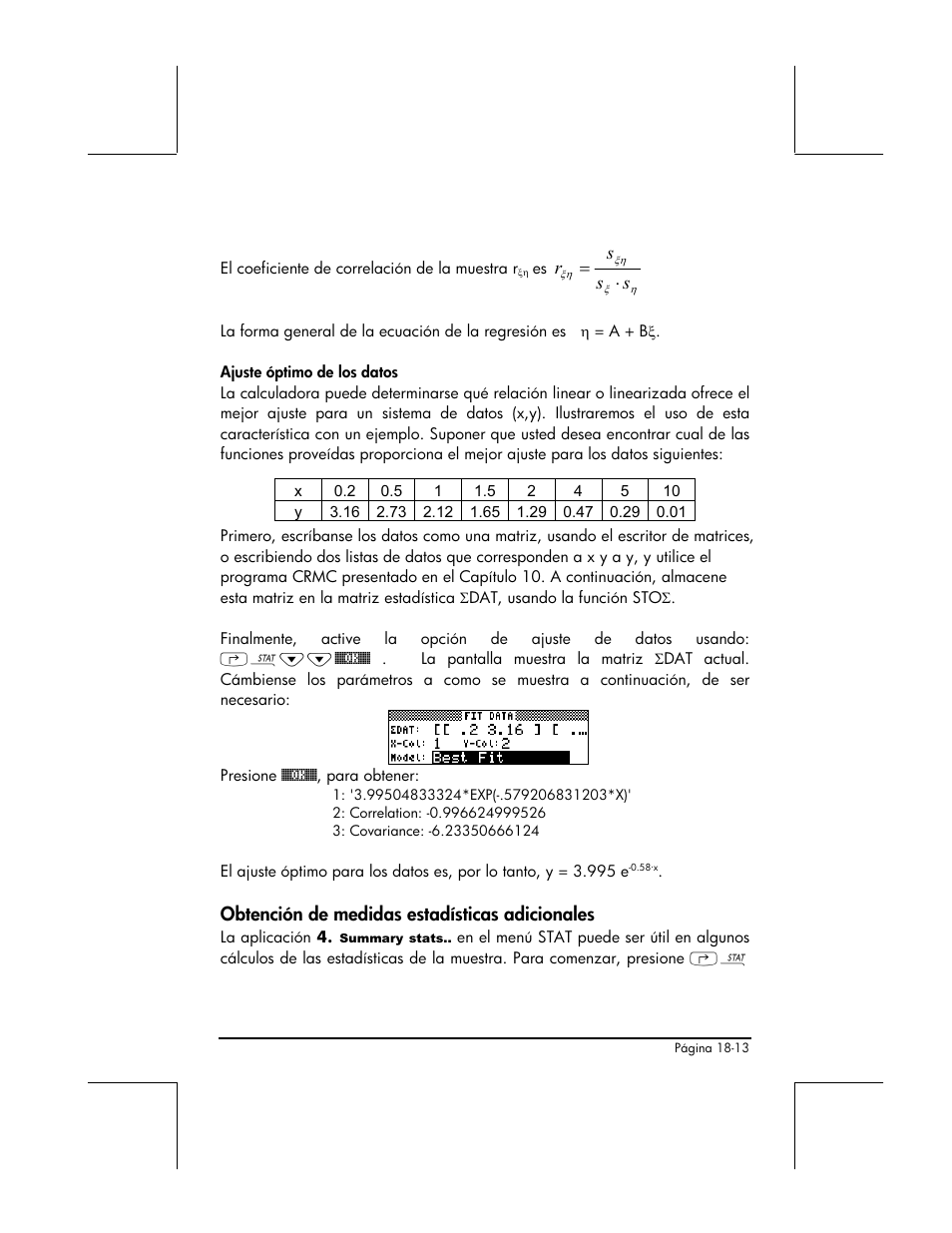 Obtencion de medidas estadisticas adicionales, Obtención de medidas estadísticas adicionales | HP 48gII Graphing Calculator User Manual | Page 601 / 892