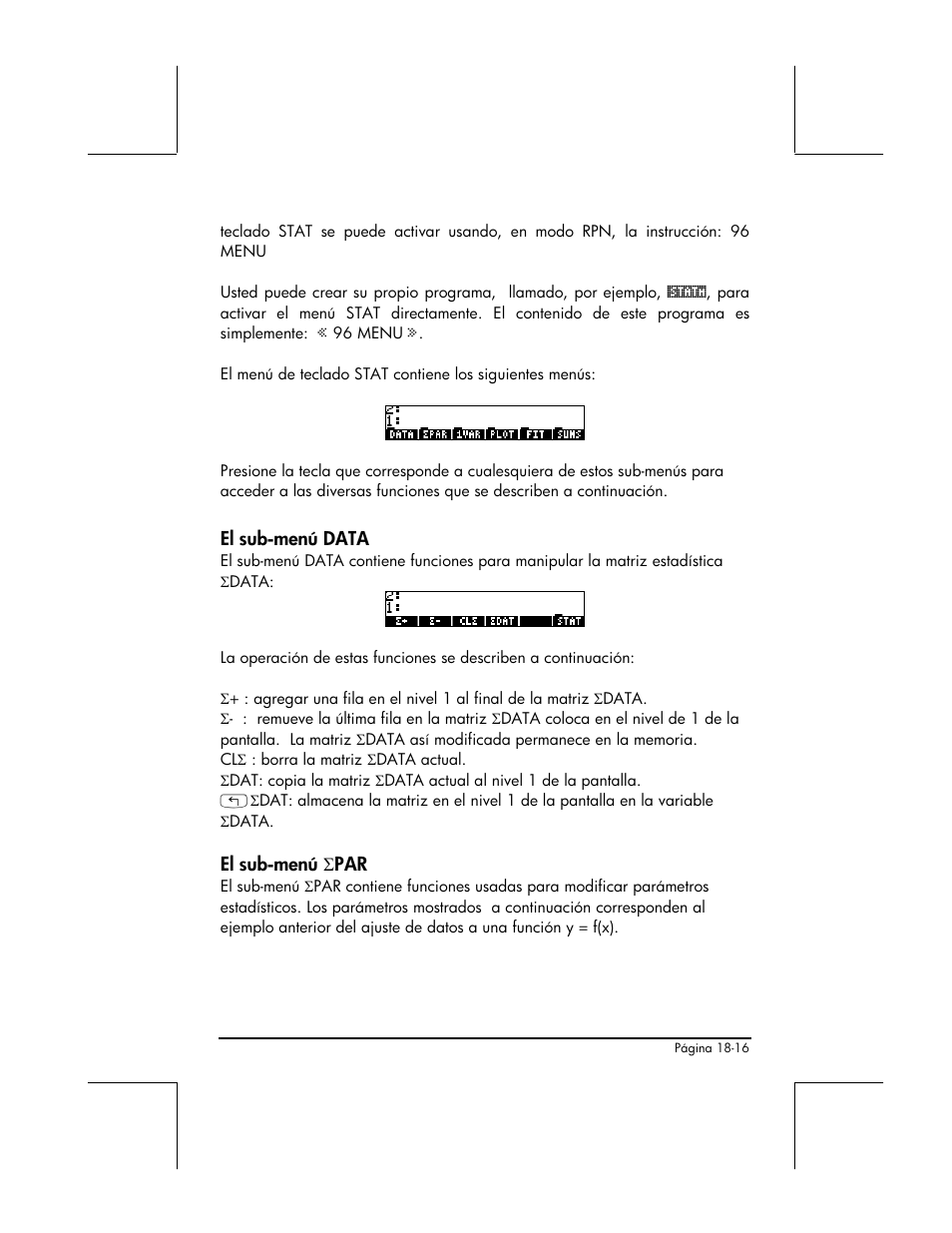 El sub-menu data, El sub-menu σpar | HP 48gII Graphing Calculator User Manual | Page 604 / 892