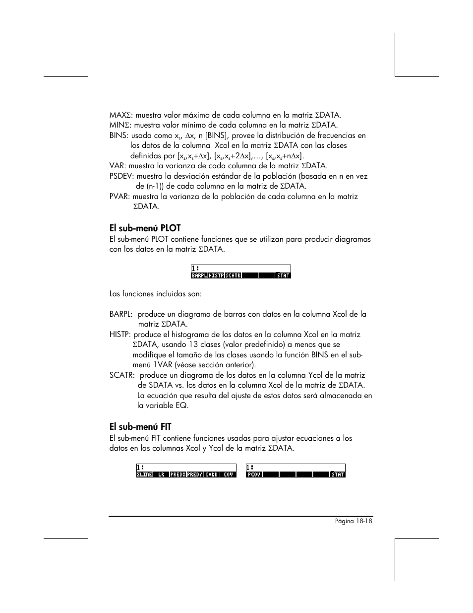 El sub-menu plot, El sub-menu fit, El sub-menú plot | El sub-menú fit | HP 48gII Graphing Calculator User Manual | Page 606 / 892