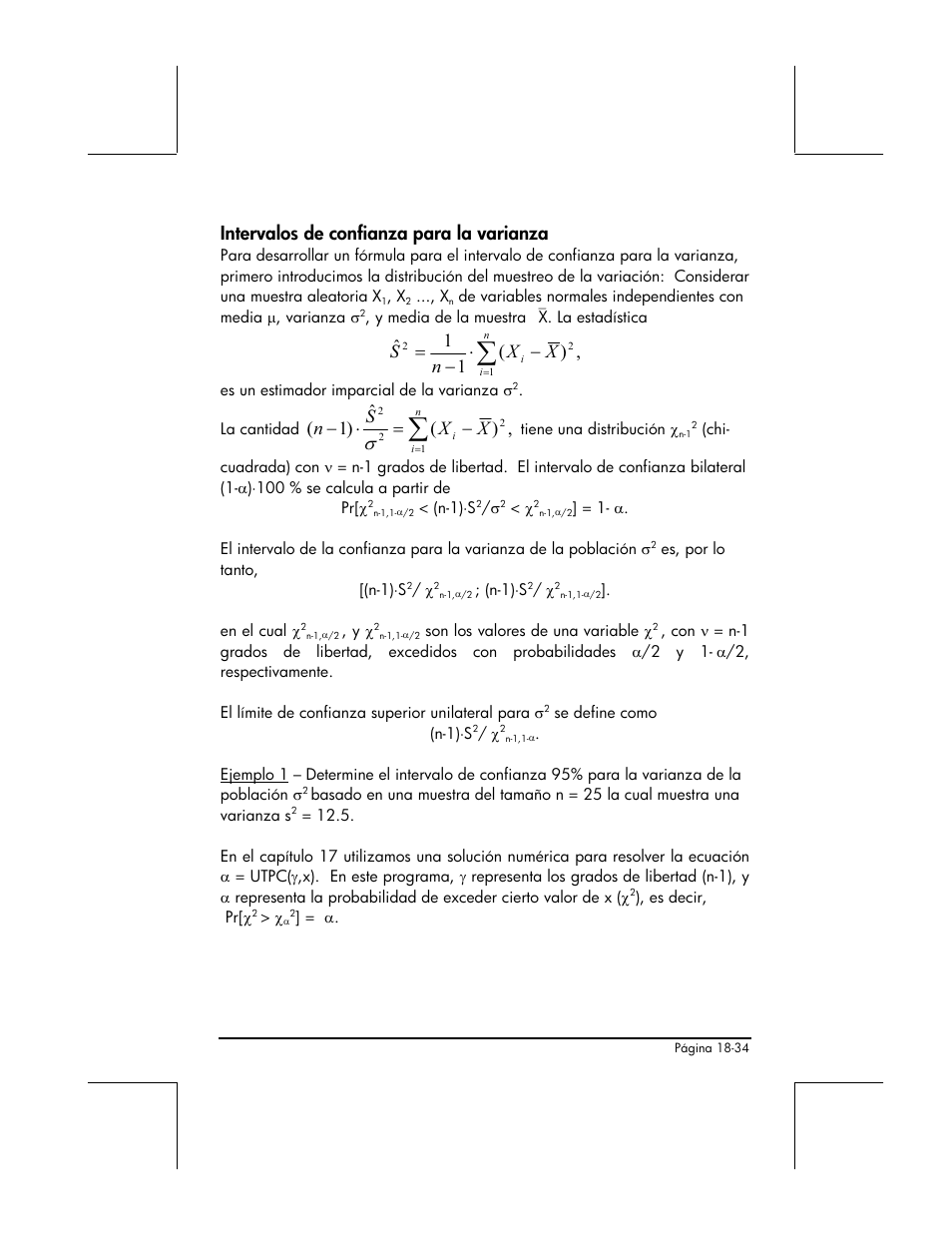 Intervalos de confianza para la varianza, Xn s, 1 1 ˆ | Xs n, ˆ ) 1 ( σ | HP 48gII Graphing Calculator User Manual | Page 622 / 892