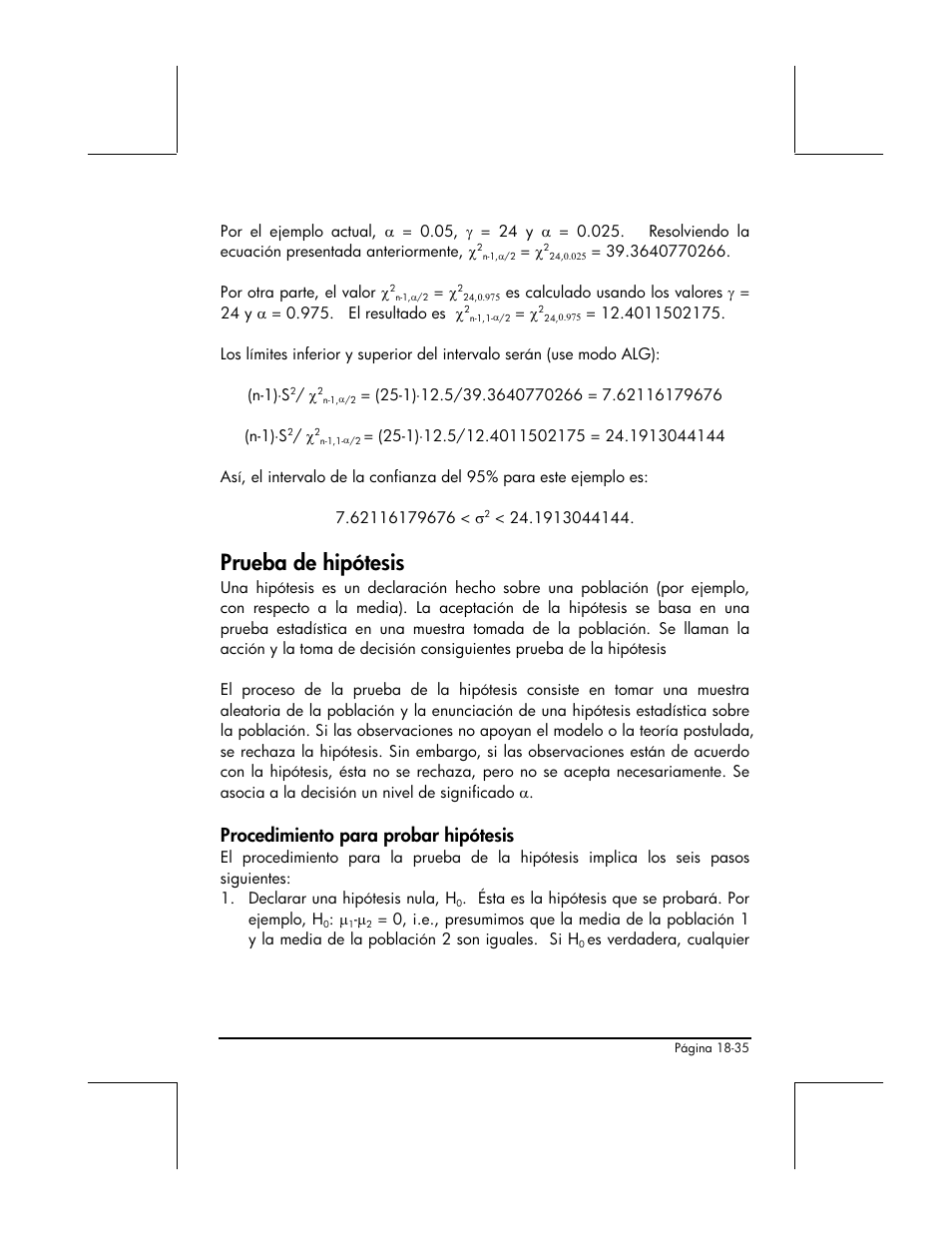 Prueba de hipotesis, Procedimiento para probar hipotesis, Prueba de hipótesis | Procedimiento para probar hipótesis | HP 48gII Graphing Calculator User Manual | Page 623 / 892