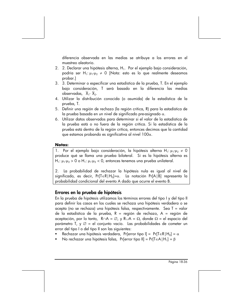 Errores en la prueba de hipotesis, Errores en la prueba de hipótesis | HP 48gII Graphing Calculator User Manual | Page 624 / 892