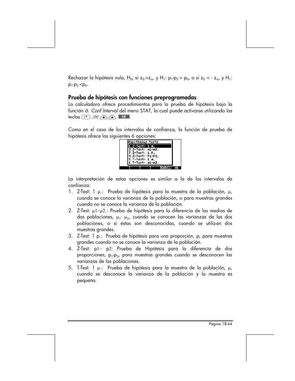 Prueba de hipotesis con funciones preprogramadas, Prueba de hipótesis con funciones preprogramadas | HP 48gII Graphing Calculator User Manual | Page 632 / 892