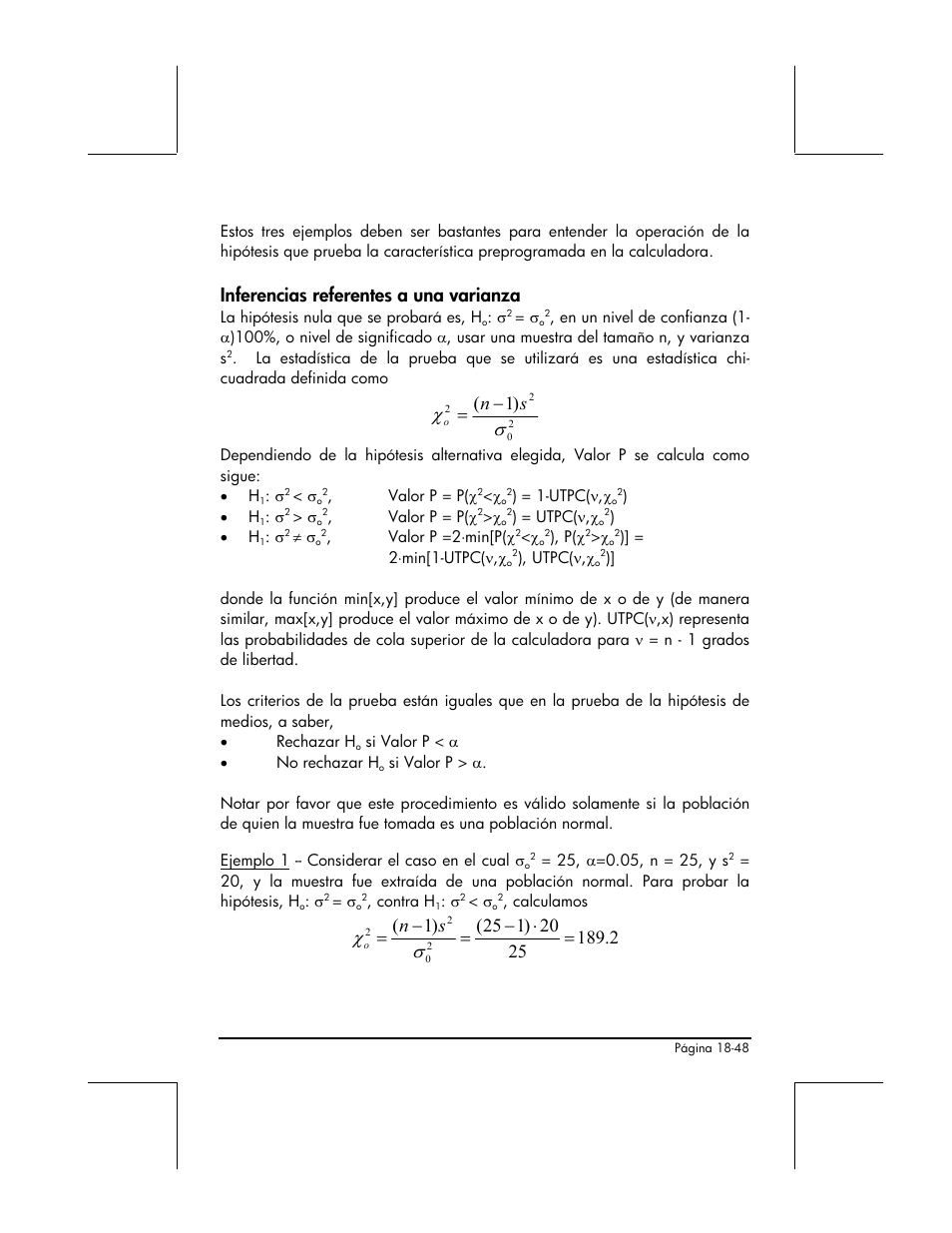 Inferencias referentes a una varianza, 1 ( σ χ s n, Σ χ s n | HP 48gII Graphing Calculator User Manual | Page 636 / 892