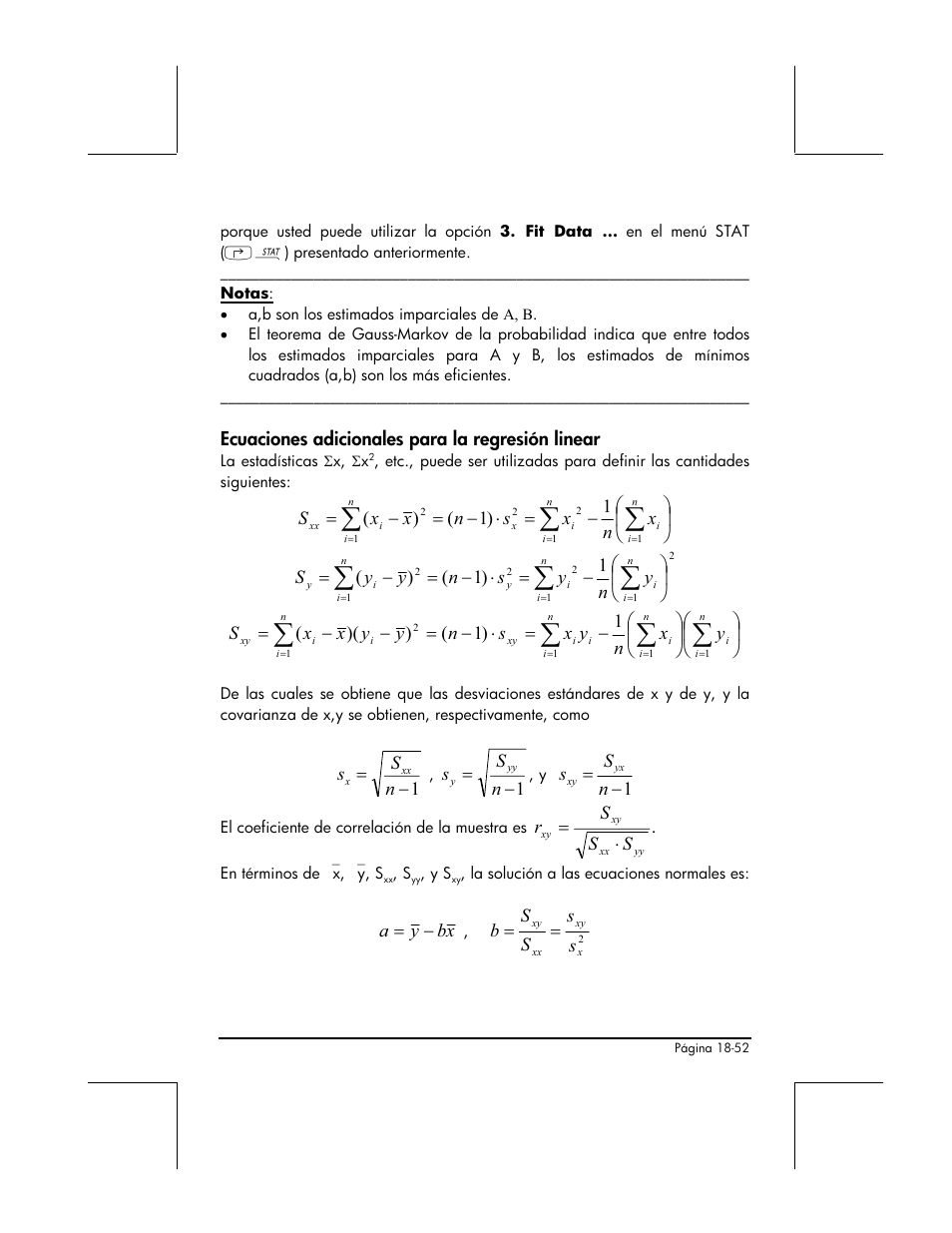 Ecuaciones adicionales para la regresion linear | HP 48gII Graphing Calculator User Manual | Page 640 / 892