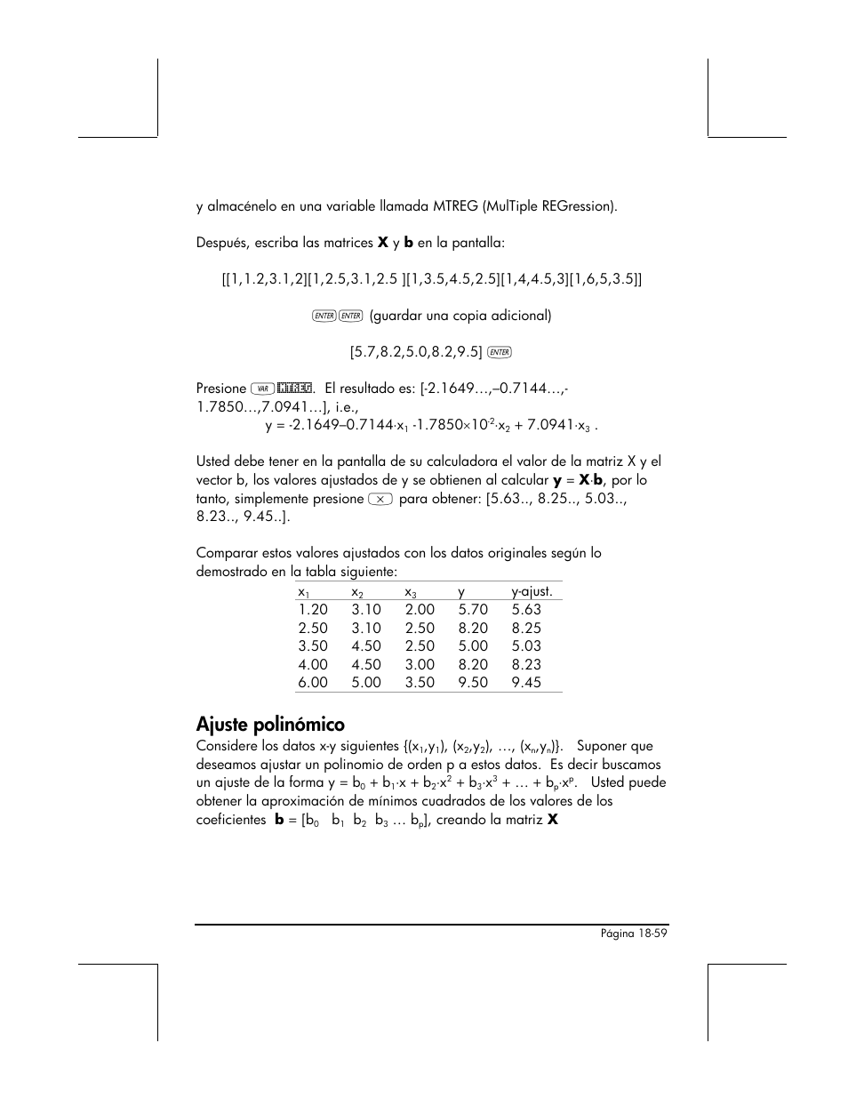 Ajuste polinomico, Ajuste polinómico | HP 48gII Graphing Calculator User Manual | Page 647 / 892