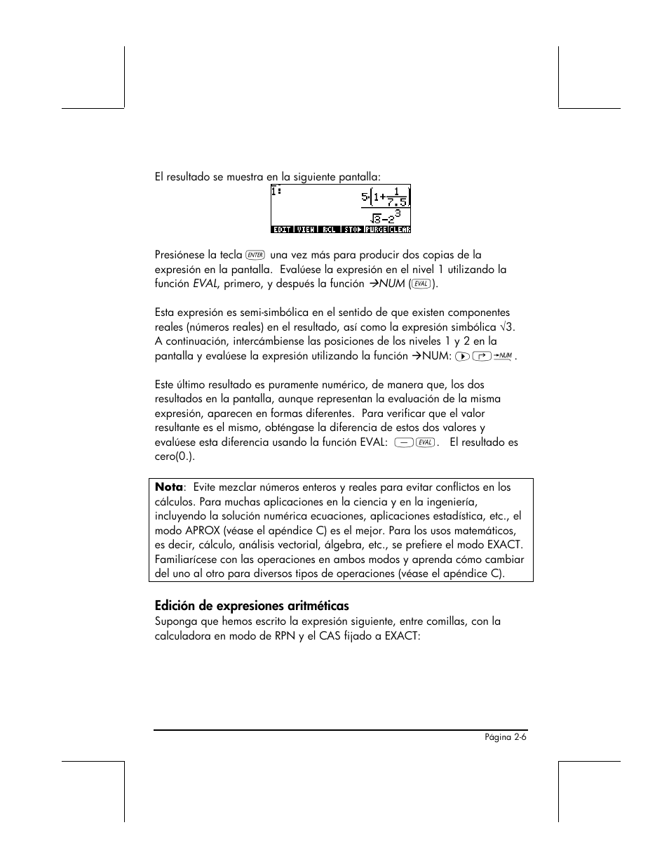 Edicion de expresiones aritmeticas | HP 48gII Graphing Calculator User Manual | Page 66 / 892