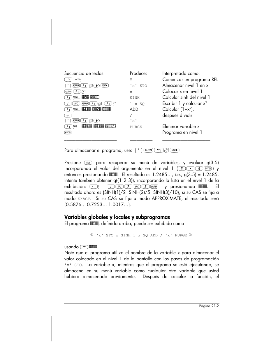 Variables globales y locales y subprogramas | HP 48gII Graphing Calculator User Manual | Page 671 / 892