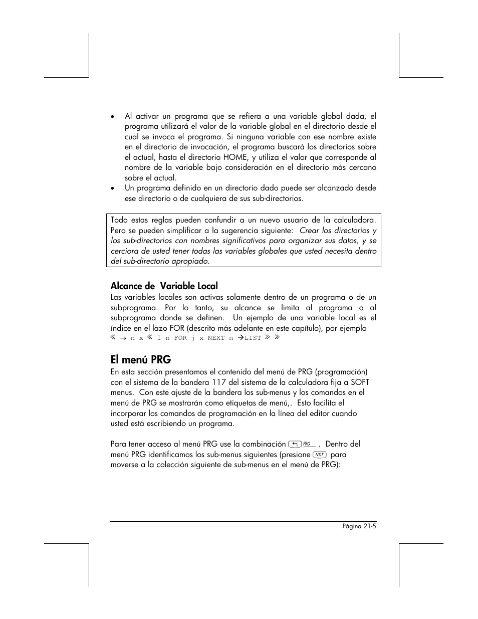 Alcance de variable local, El menu prg, El menú prg | HP 48gII Graphing Calculator User Manual | Page 674 / 892