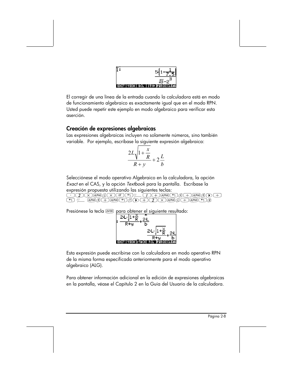 Creacion de expresiones algebraicas | HP 48gII Graphing Calculator User Manual | Page 68 / 892