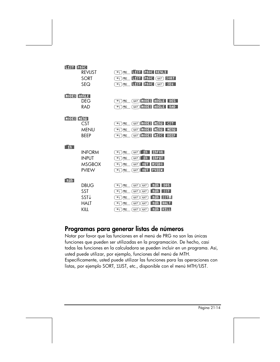 Programas para generar listas de numeros, Programas para generar listas de números | HP 48gII Graphing Calculator User Manual | Page 683 / 892