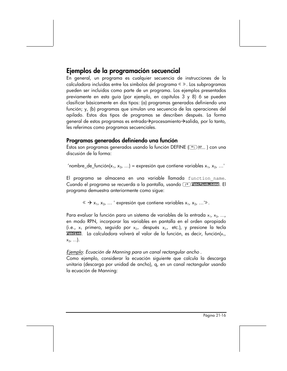 Ejemplos de la programacion secuencial, Programas generados definiendo una funcion, Ejemplos de la programación secuencial | Programas generados definiendo una función | HP 48gII Graphing Calculator User Manual | Page 685 / 892