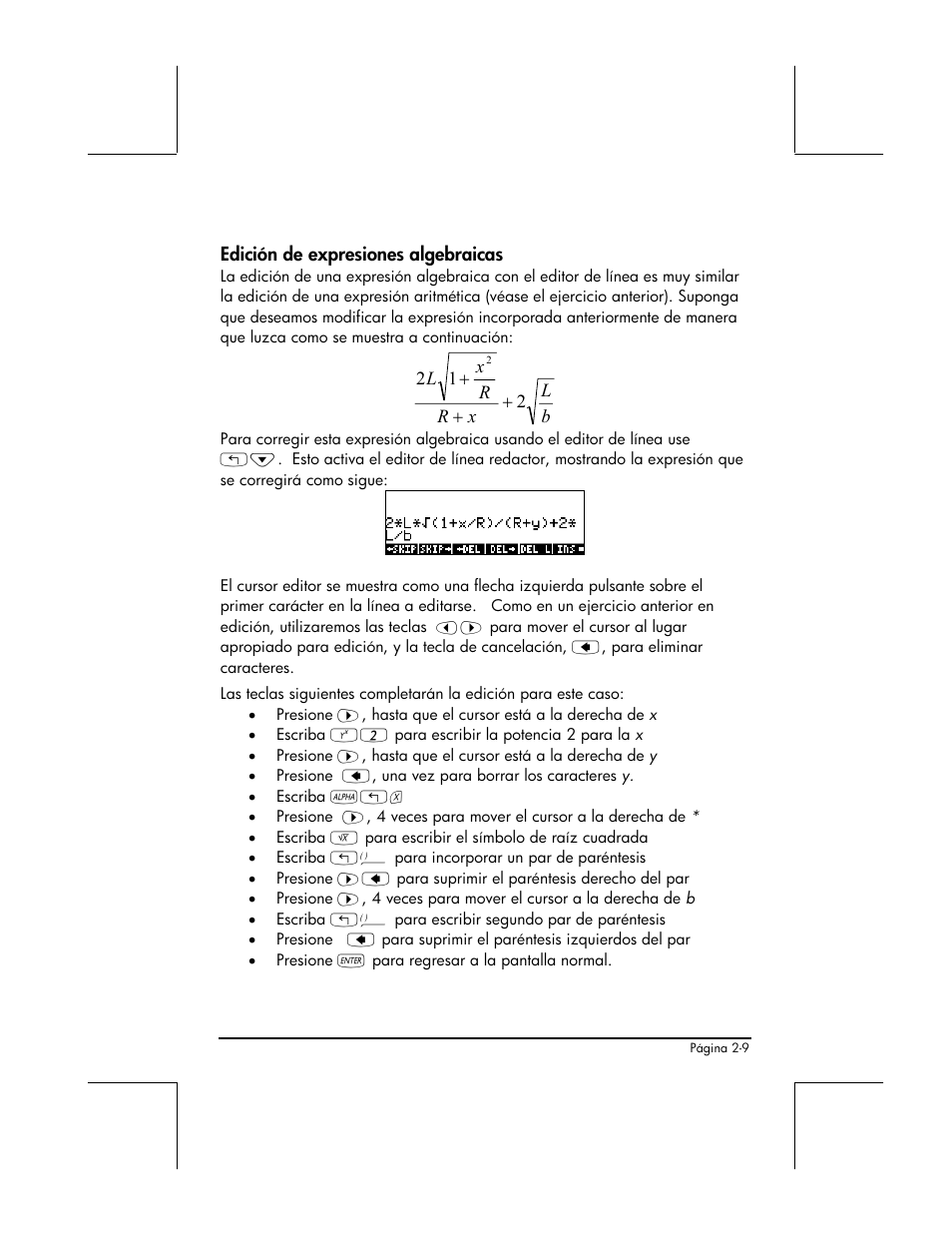 Edicion de expresiones algebraicas | HP 48gII Graphing Calculator User Manual | Page 69 / 892