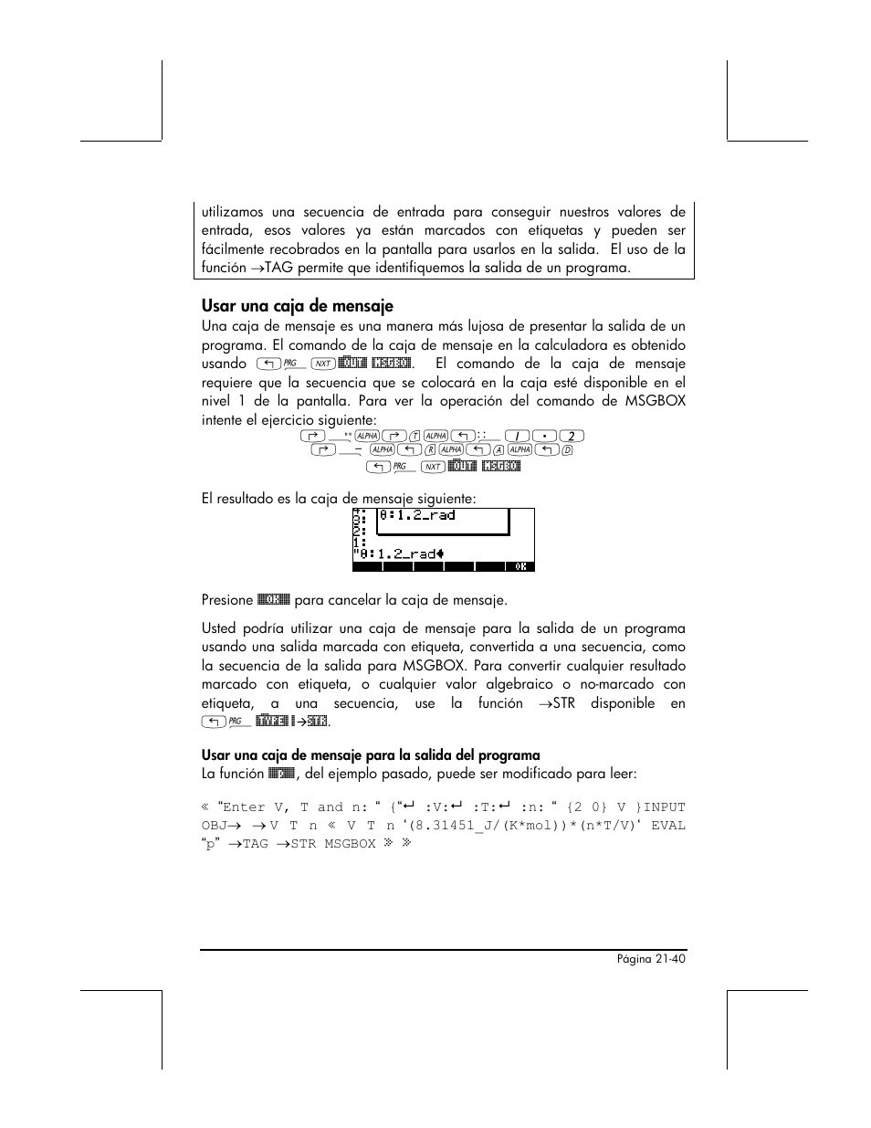 Usar una caja de mensaje | HP 48gII Graphing Calculator User Manual | Page 709 / 892