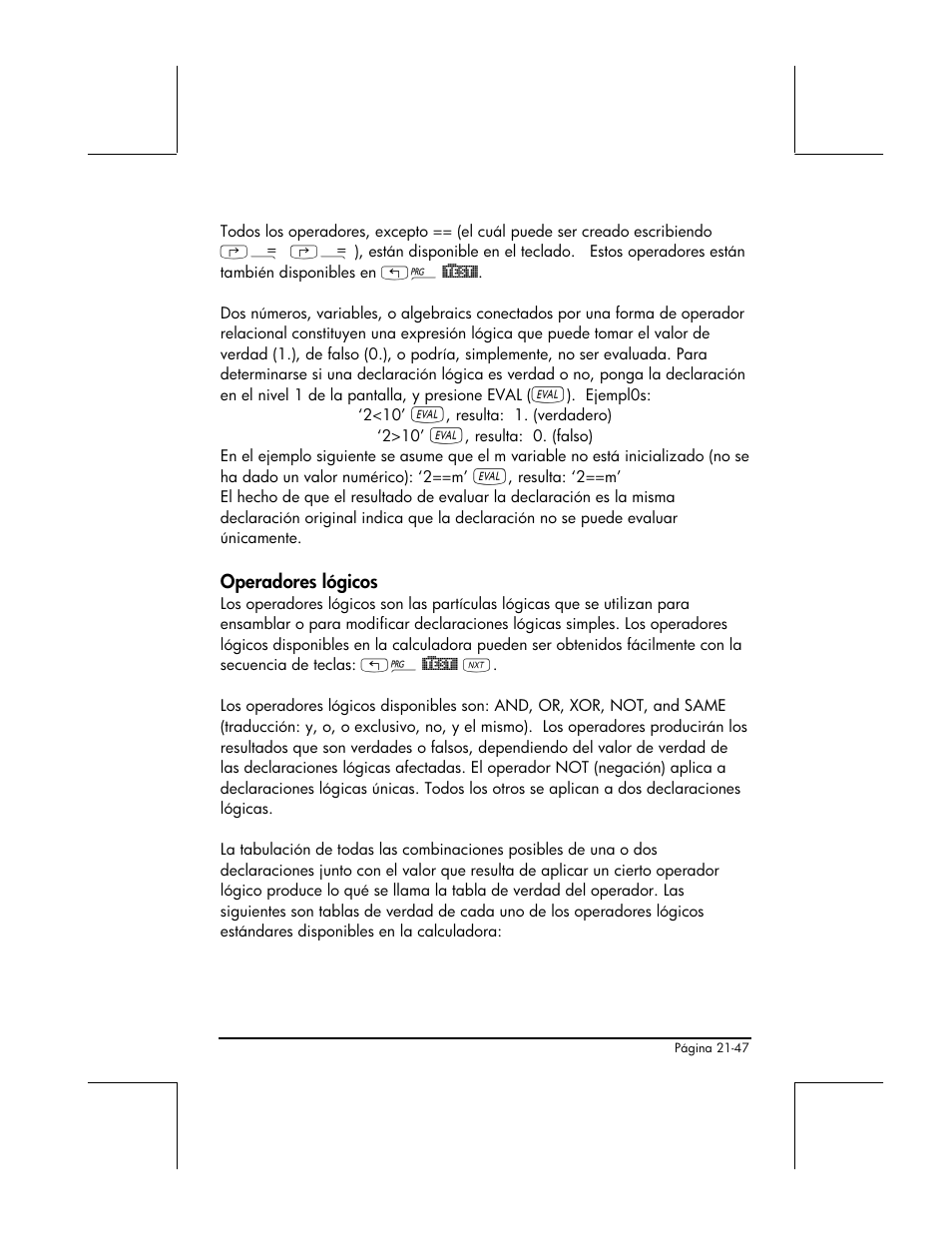 Operadores logicos | HP 48gII Graphing Calculator User Manual | Page 716 / 892