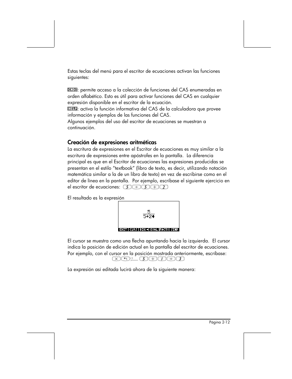 Creacion de expresiones aritmeticas | HP 48gII Graphing Calculator User Manual | Page 72 / 892