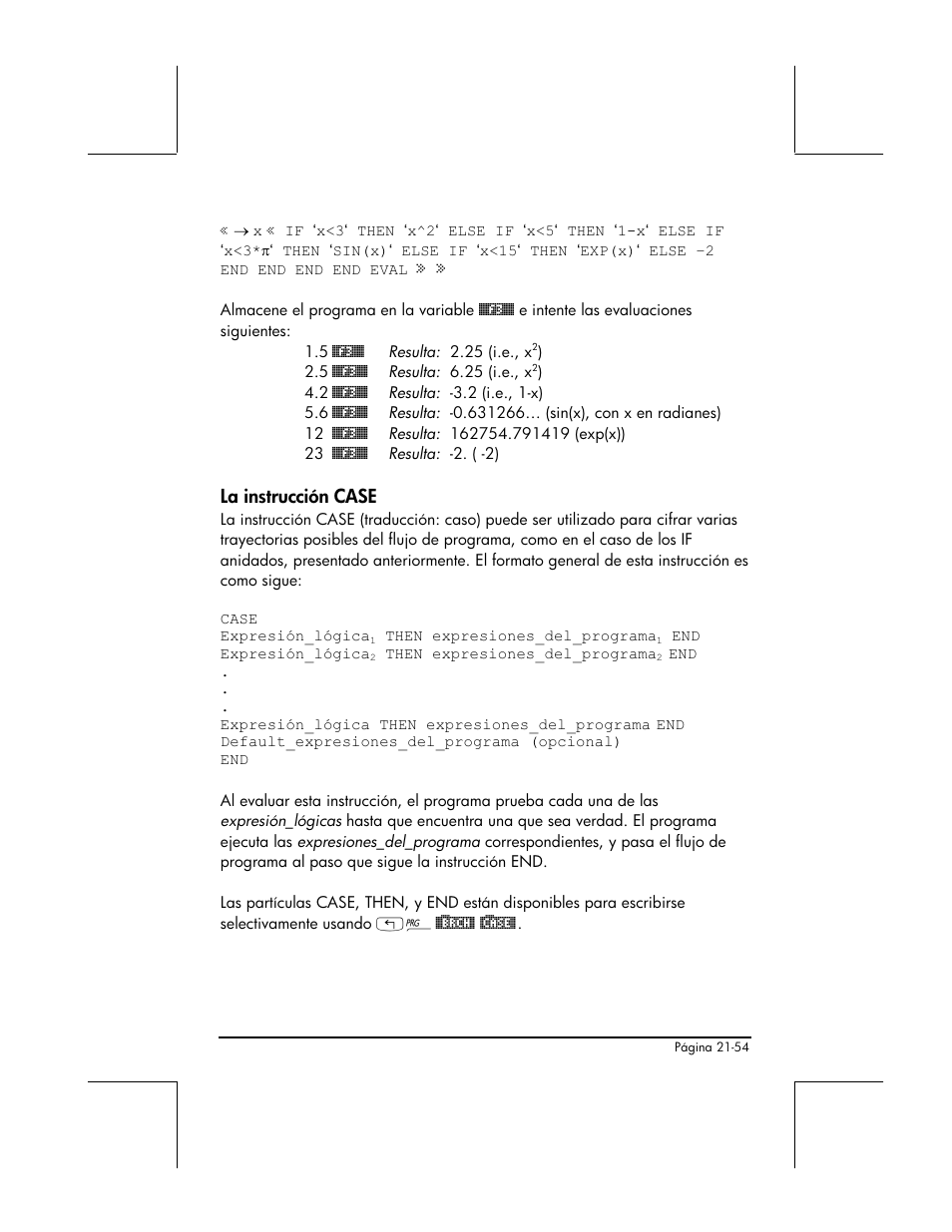 La instruccion case, La instrucción case | HP 48gII Graphing Calculator User Manual | Page 723 / 892