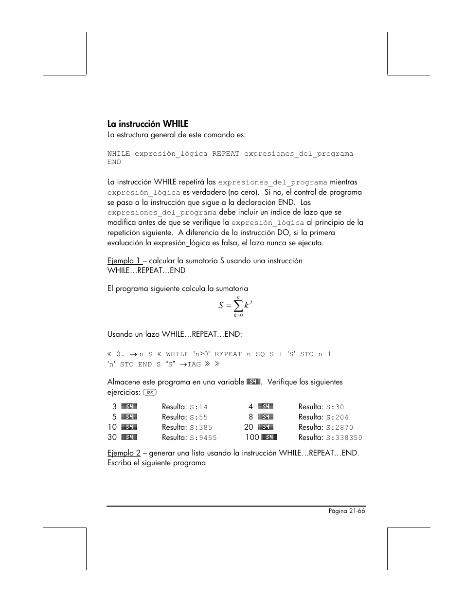 La instruccion while, La instrucción while | HP 48gII Graphing Calculator User Manual | Page 735 / 892