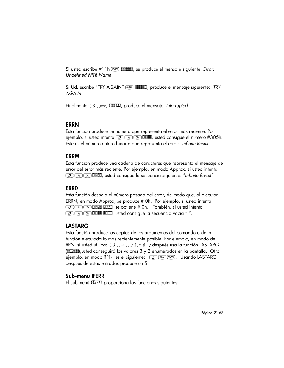 Errn, Errm, Err0 | Lastarg, Sub-menu iferr | HP 48gII Graphing Calculator User Manual | Page 737 / 892