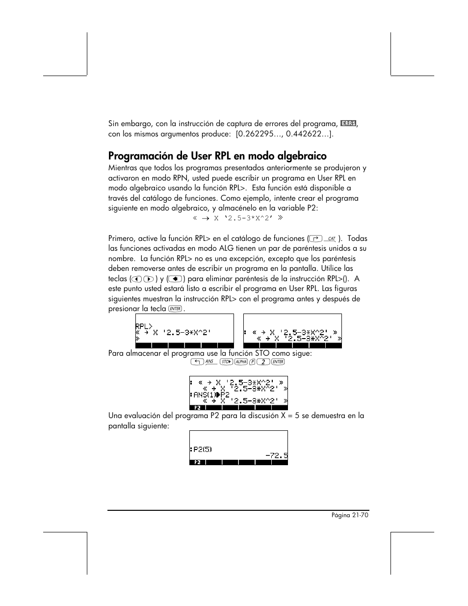 Programacion de user rpl en modo algebraico, Programación de user rpl en modo algebraico | HP 48gII Graphing Calculator User Manual | Page 739 / 892