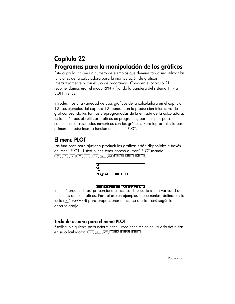 El menu plot, Tecla de usuario para el menu plot, El menú plot | HP 48gII Graphing Calculator User Manual | Page 741 / 892