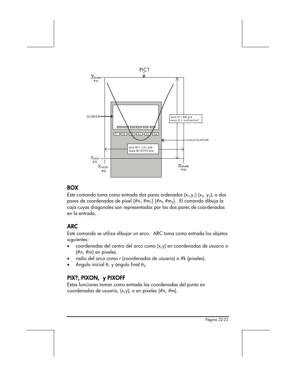 Pix?, pixon, y pixoff | HP 48gII Graphing Calculator User Manual | Page 762 / 892