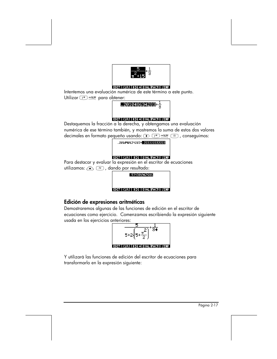 Edicion de expresiones aritmeticas | HP 48gII Graphing Calculator User Manual | Page 77 / 892