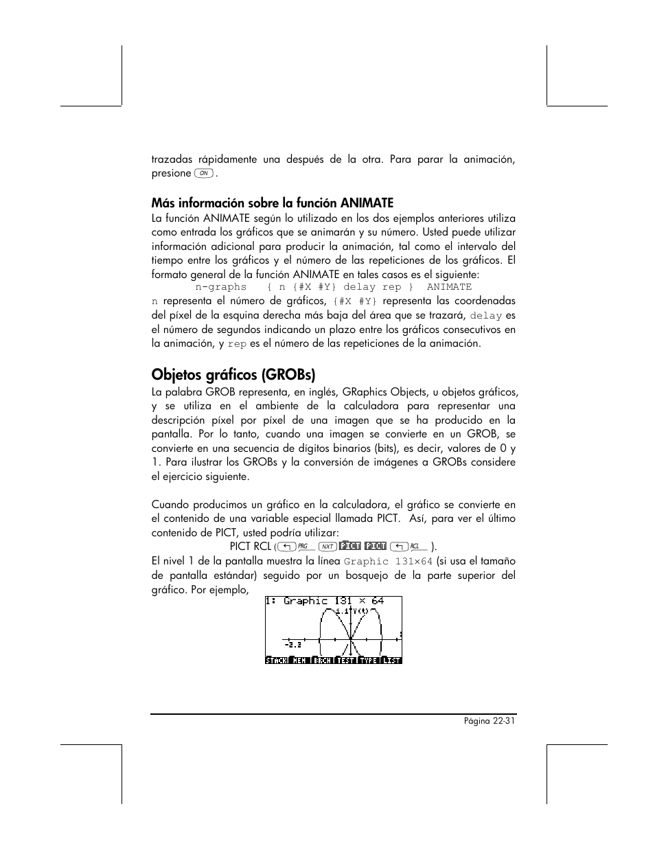 Mas informacion sobre la funcion animate, Objetos graficos (grobs), Objetos gráficos (grobs) | HP 48gII Graphing Calculator User Manual | Page 771 / 892