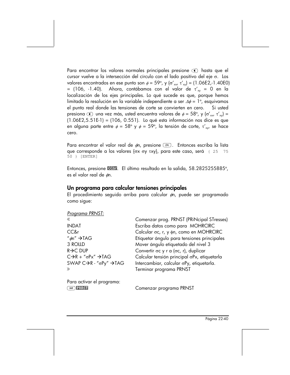 Un programa para calcular tensiones principales | HP 48gII Graphing Calculator User Manual | Page 780 / 892