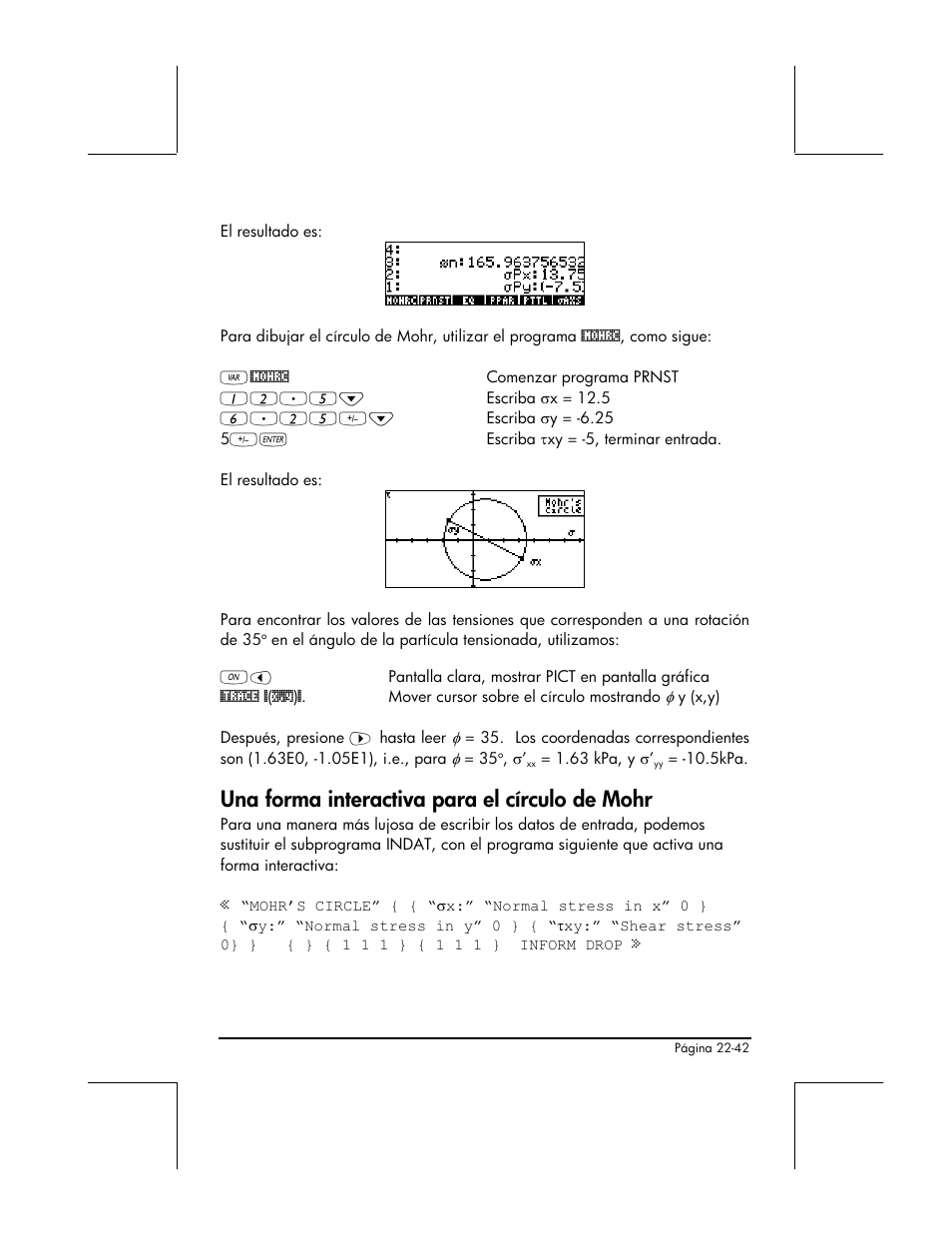 Una forma interactiva para el circulo de mohr, Una forma interactiva para el círculo de mohr | HP 48gII Graphing Calculator User Manual | Page 782 / 892