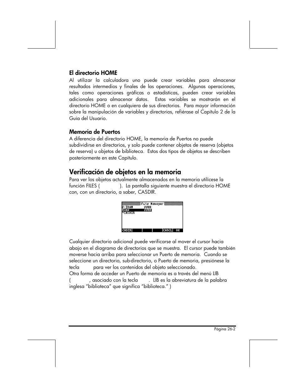 El directorio home, Memoria de puertos, Verificacion de objetos en la memoria | HP 48gII Graphing Calculator User Manual | Page 799 / 892