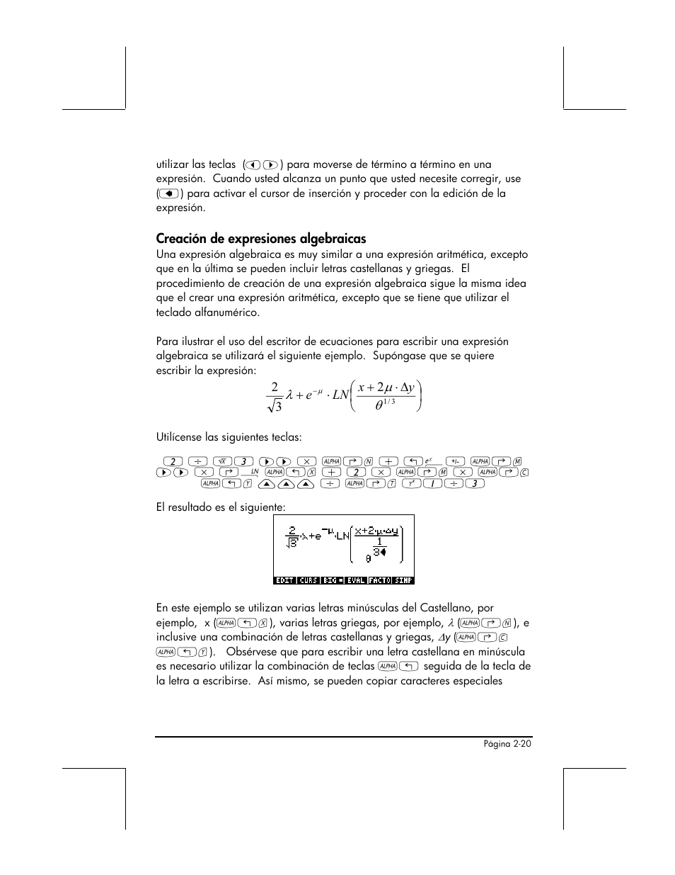 Creacion de expresiones algebraicas | HP 48gII Graphing Calculator User Manual | Page 80 / 892