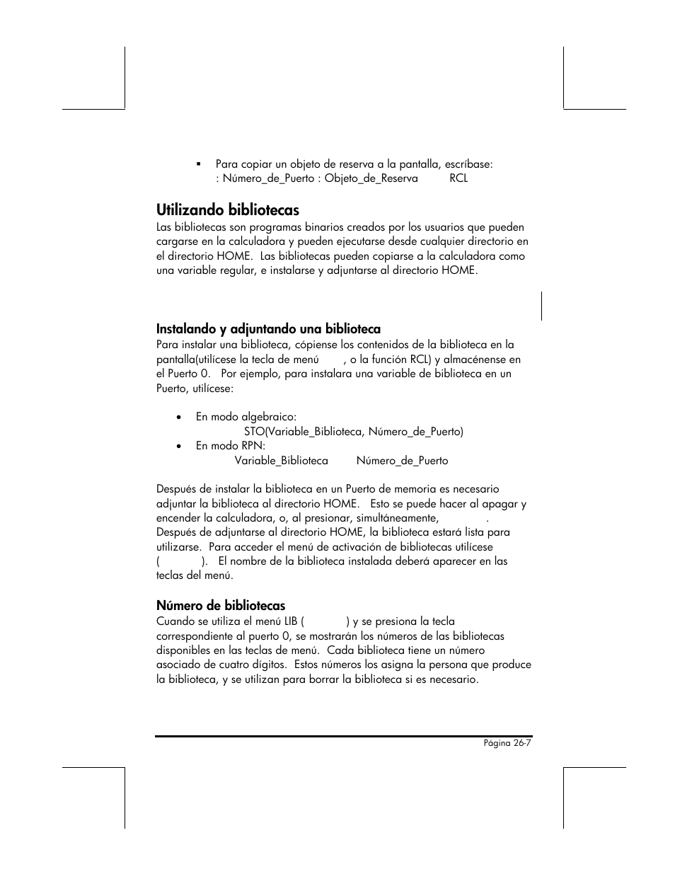 Utilizando bibliotecas, Instalando y adjuntando una biblioteca, Numero de bibliotecas | HP 48gII Graphing Calculator User Manual | Page 804 / 892