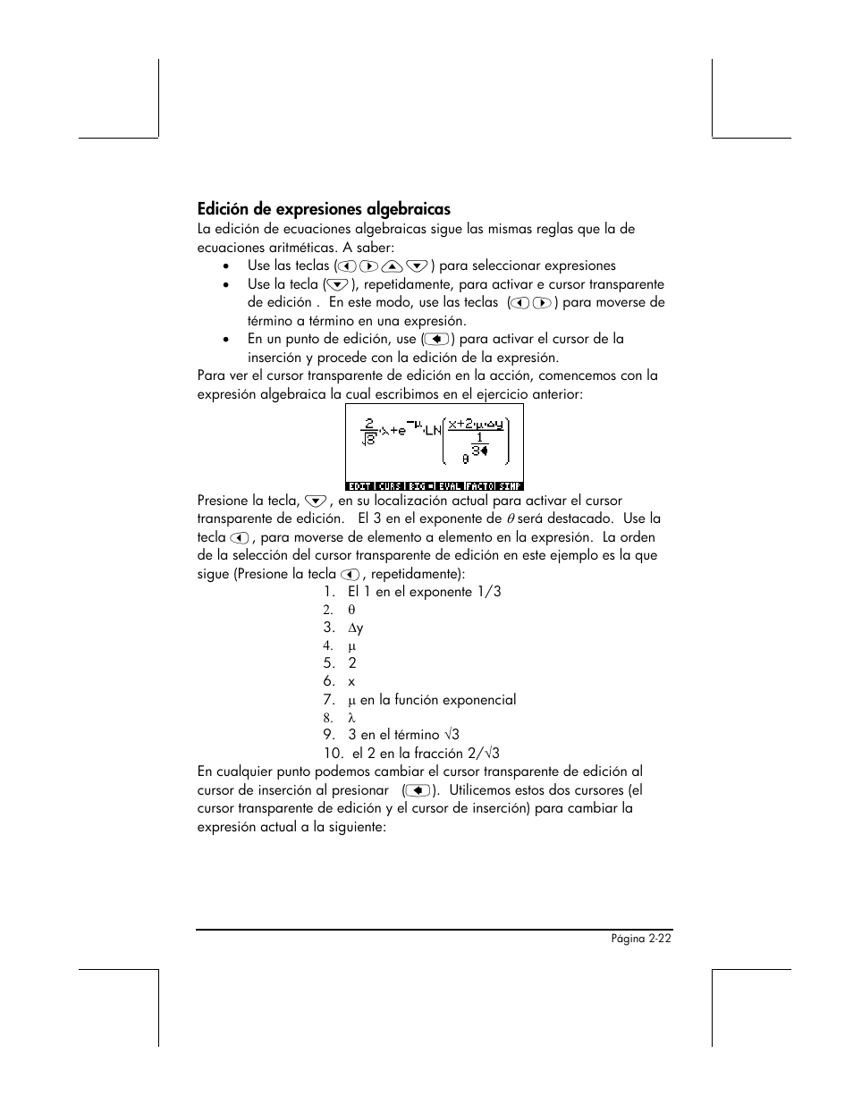 Edicion de expresiones algebraicas | HP 48gII Graphing Calculator User Manual | Page 82 / 892